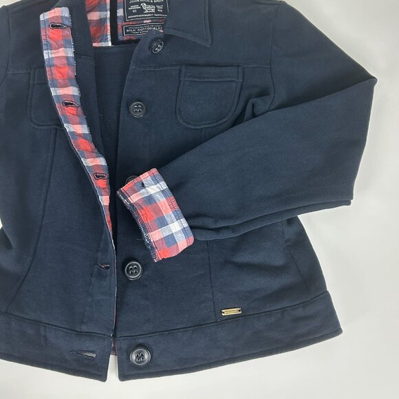 Vintage Woolrich Blazer Womens S Cotton Silk Y2K Jacket Blue Contrast Plaid Trim - Picture 4 of 13